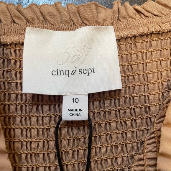 NWT Cinq à Sept Rina Smocked Tiered Midi Dress in Sahara - Picture 12 of 13